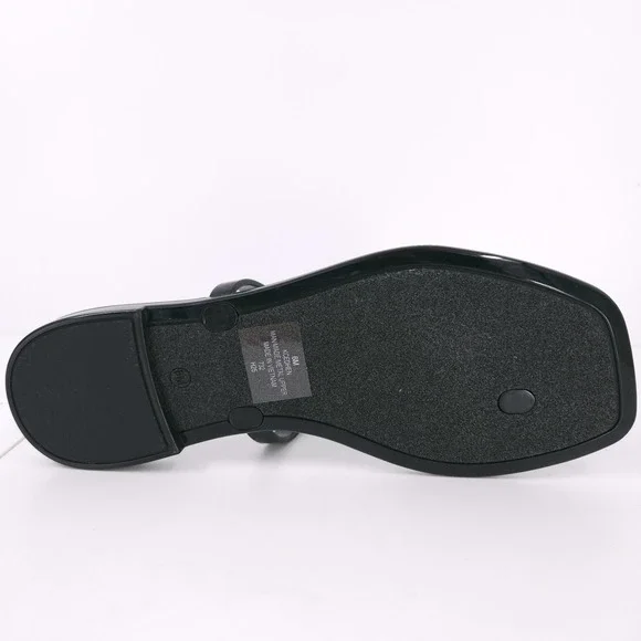 Calvin Klein Edhen Black Flat T Strap Thong Logo Sandals Womens Size 6 M - Picture 9 of 16